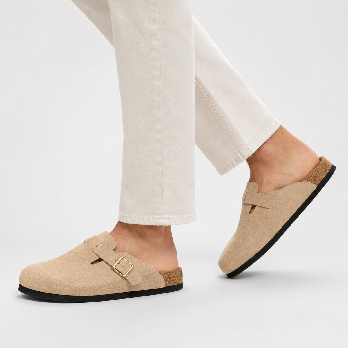 Chausson Mocassin Mule en Daim Beige Ouvert à L'arrière Unisexe | Loeiz