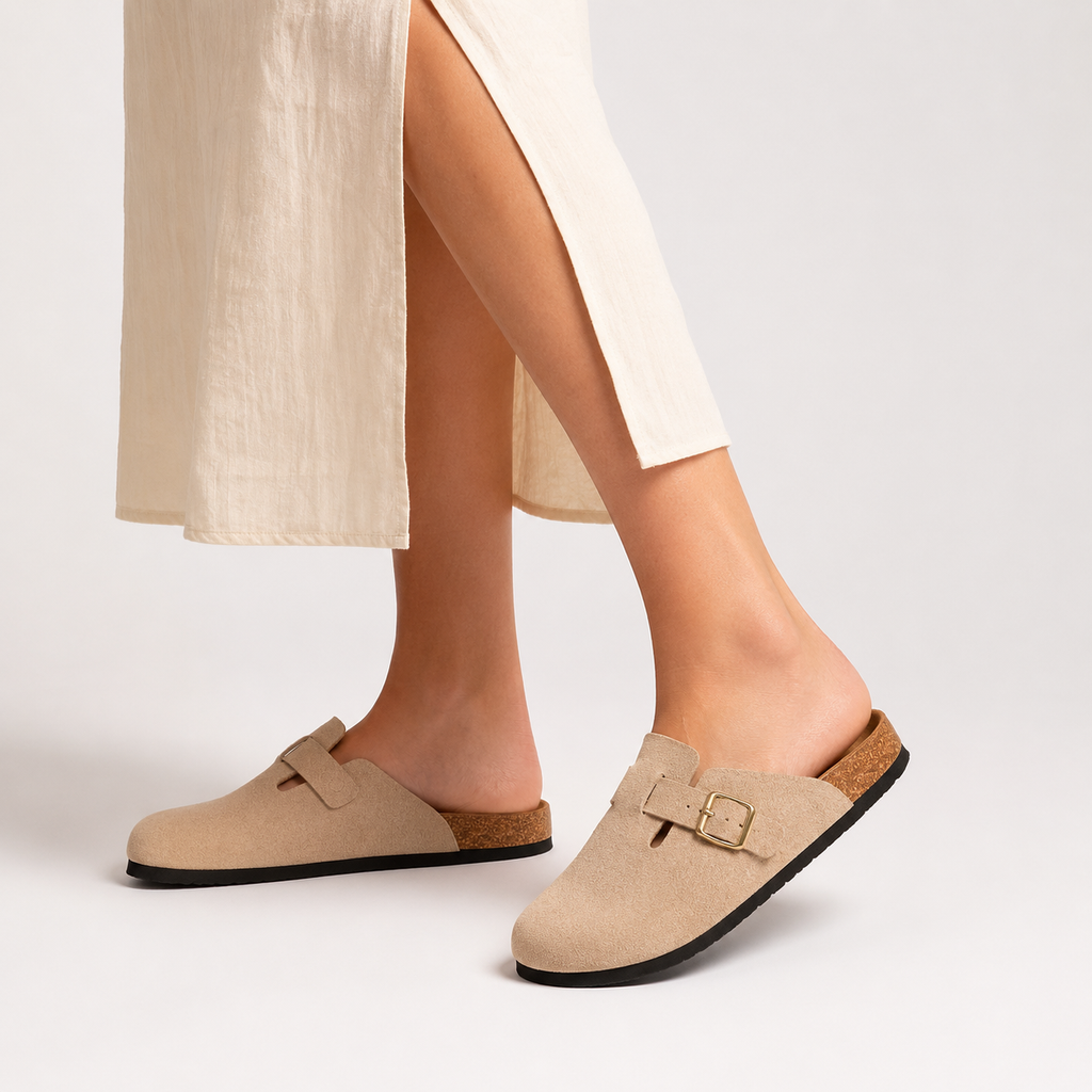 Chausson Mocassin Mule en Daim Beige Ouvert à L'arrière Unisexe | Loeiz