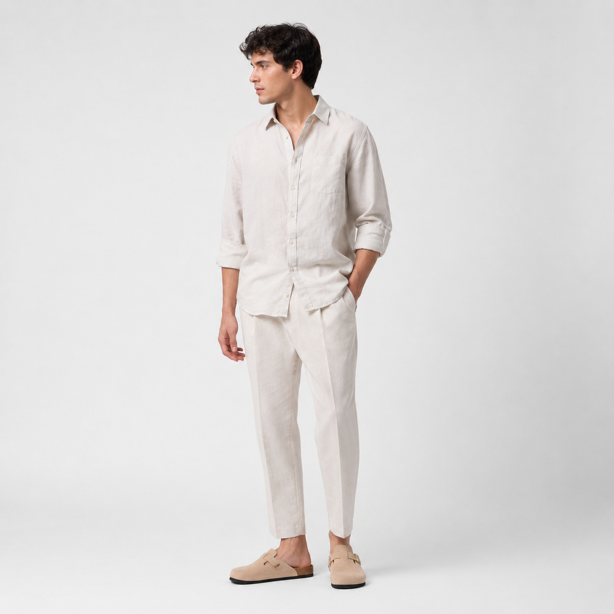 Chausson Mocassin Mule en Daim Beige Ouvert à L'arrière Unisexe | Loeiz