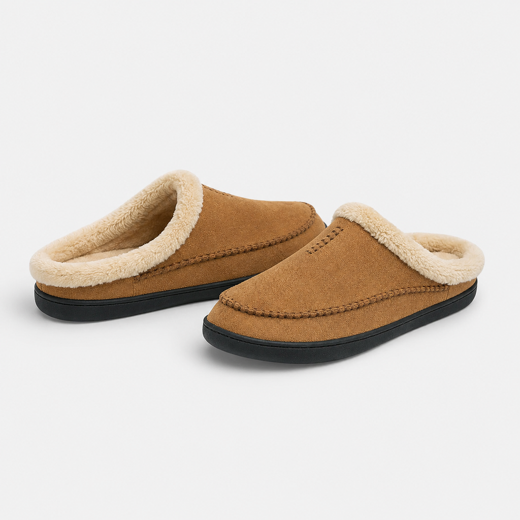 Chausson Mocassin en Cuir Marron Camel Mule Fourré | Landry