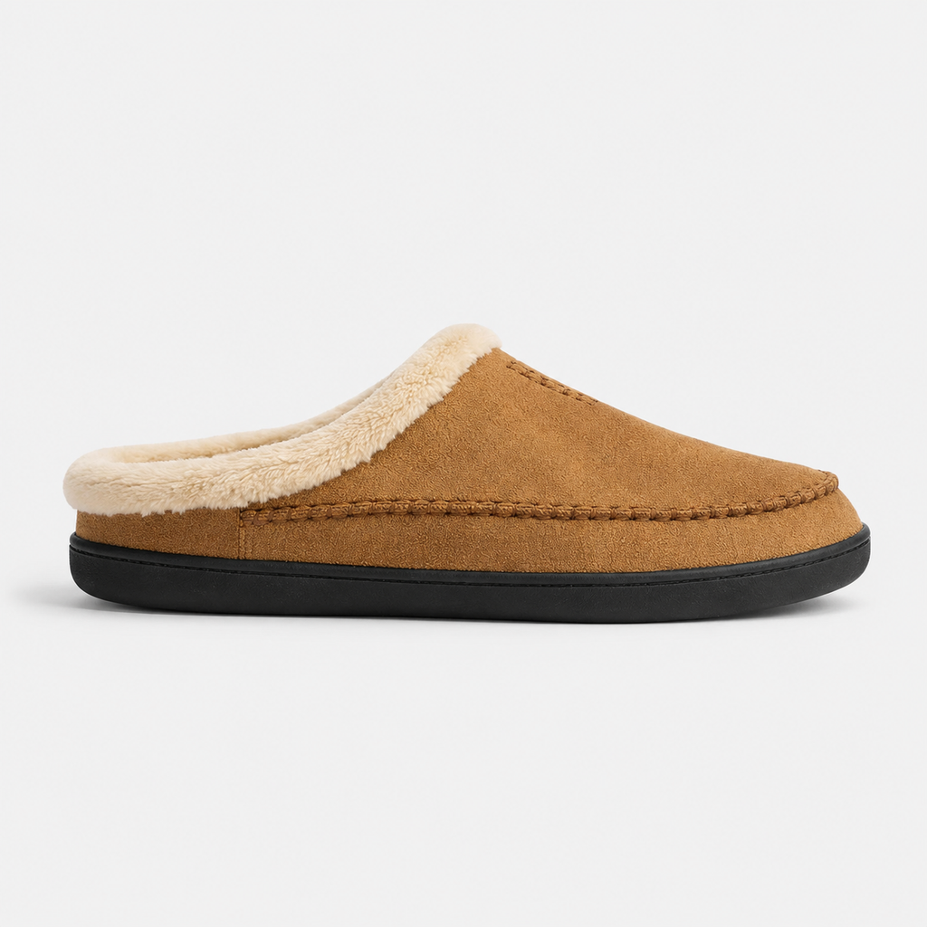 Chausson Mocassin en Cuir Marron Camel Mule Fourré | Landry