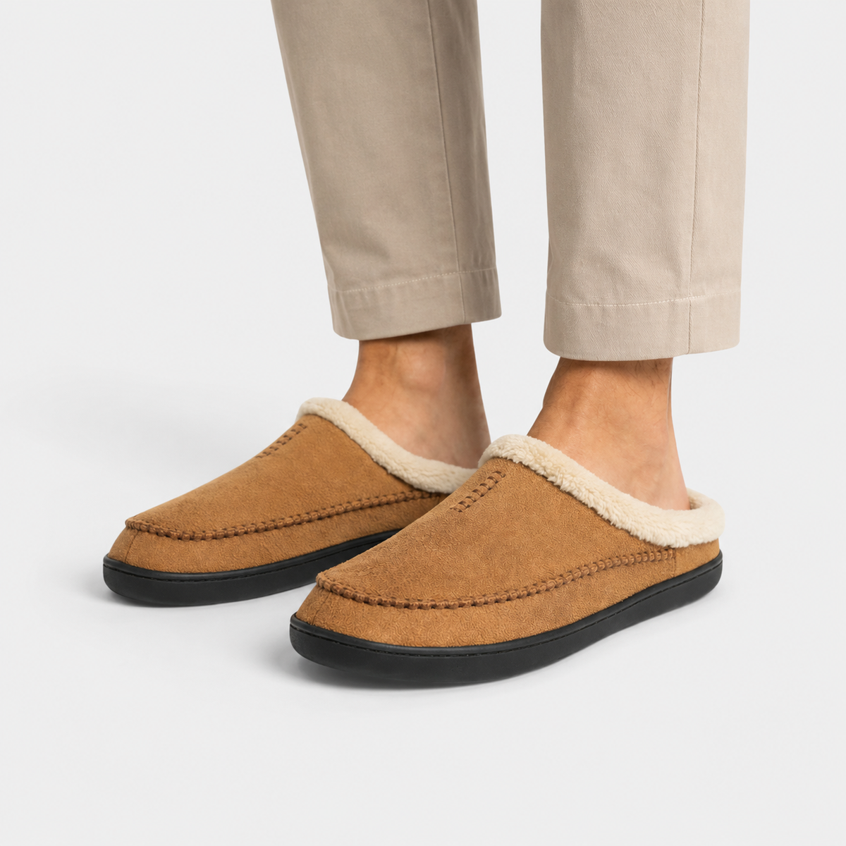 Chausson Mocassin en Cuir Marron Camel Mule Fourré | Landry