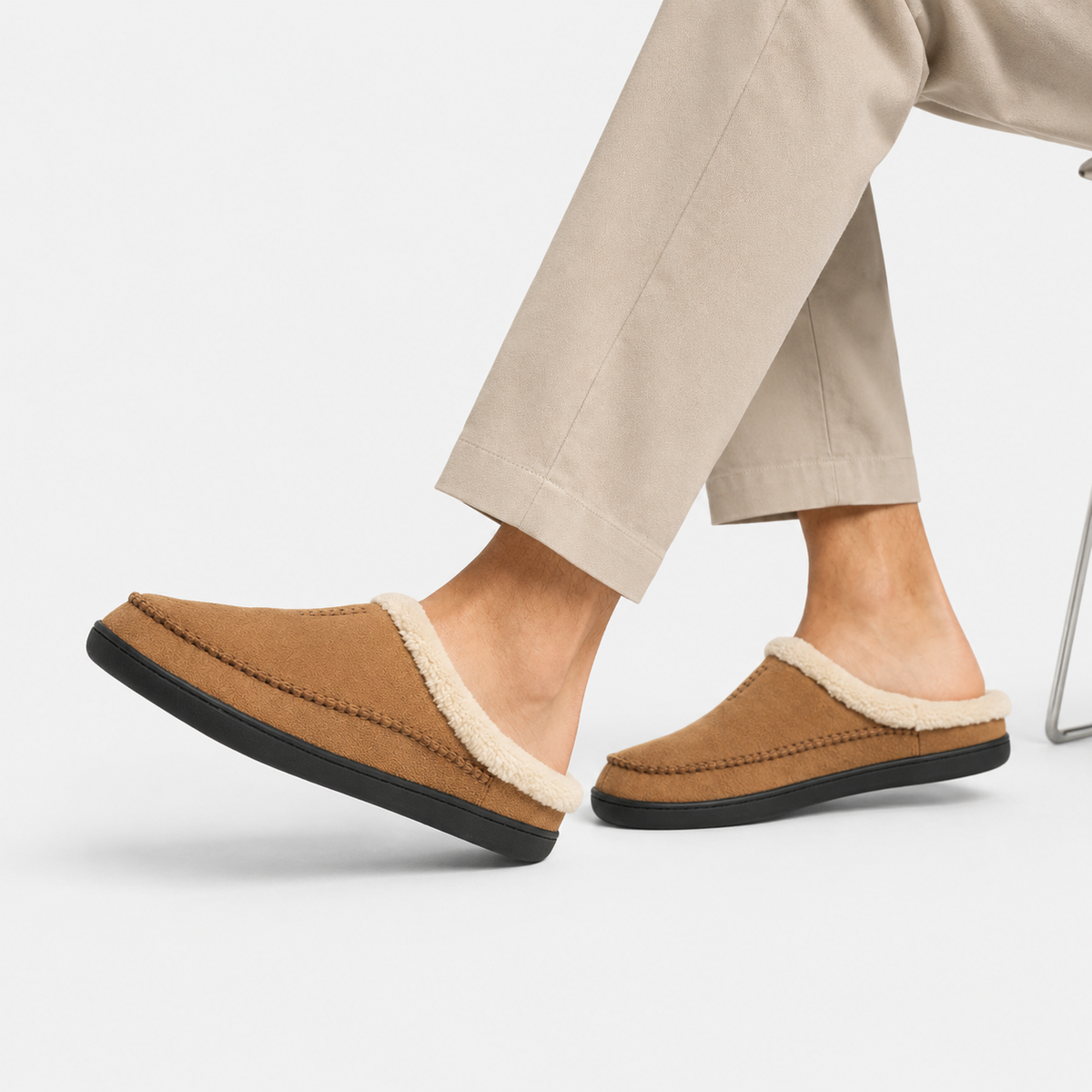 Chausson Mocassin en Cuir Marron Camel Mule Fourré | Landry