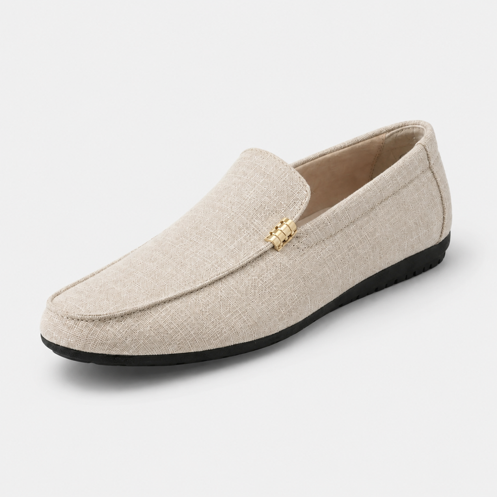 Mocassin Tissu Beige Casual avec Barrette Dorée pour Homme | Lucien
