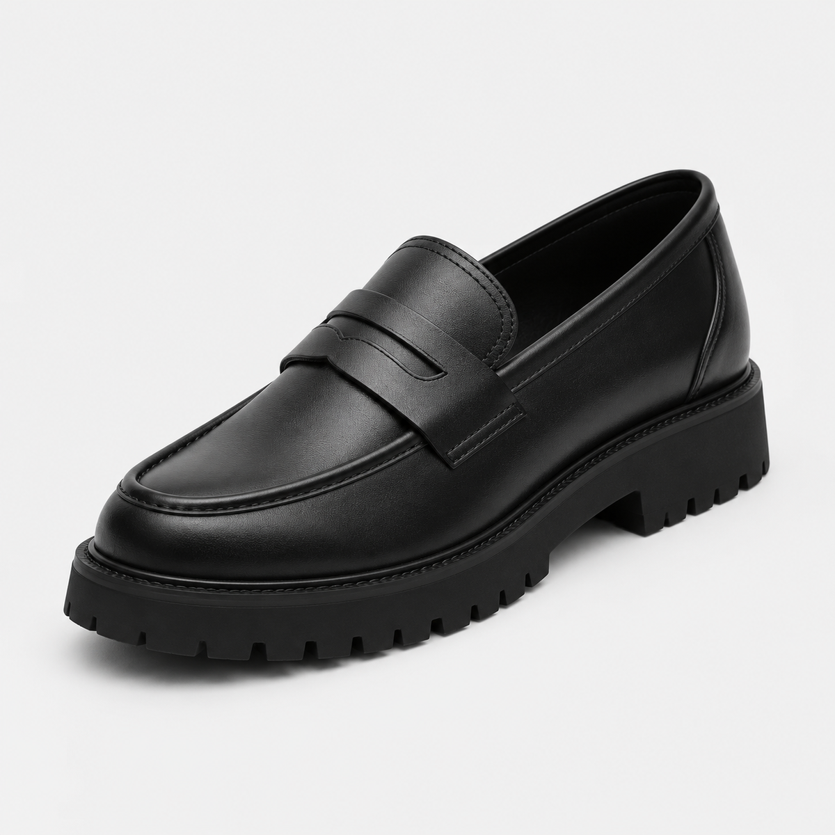 Mocassin Plateforme en Cuir Noir Mat pour Homme | Romain