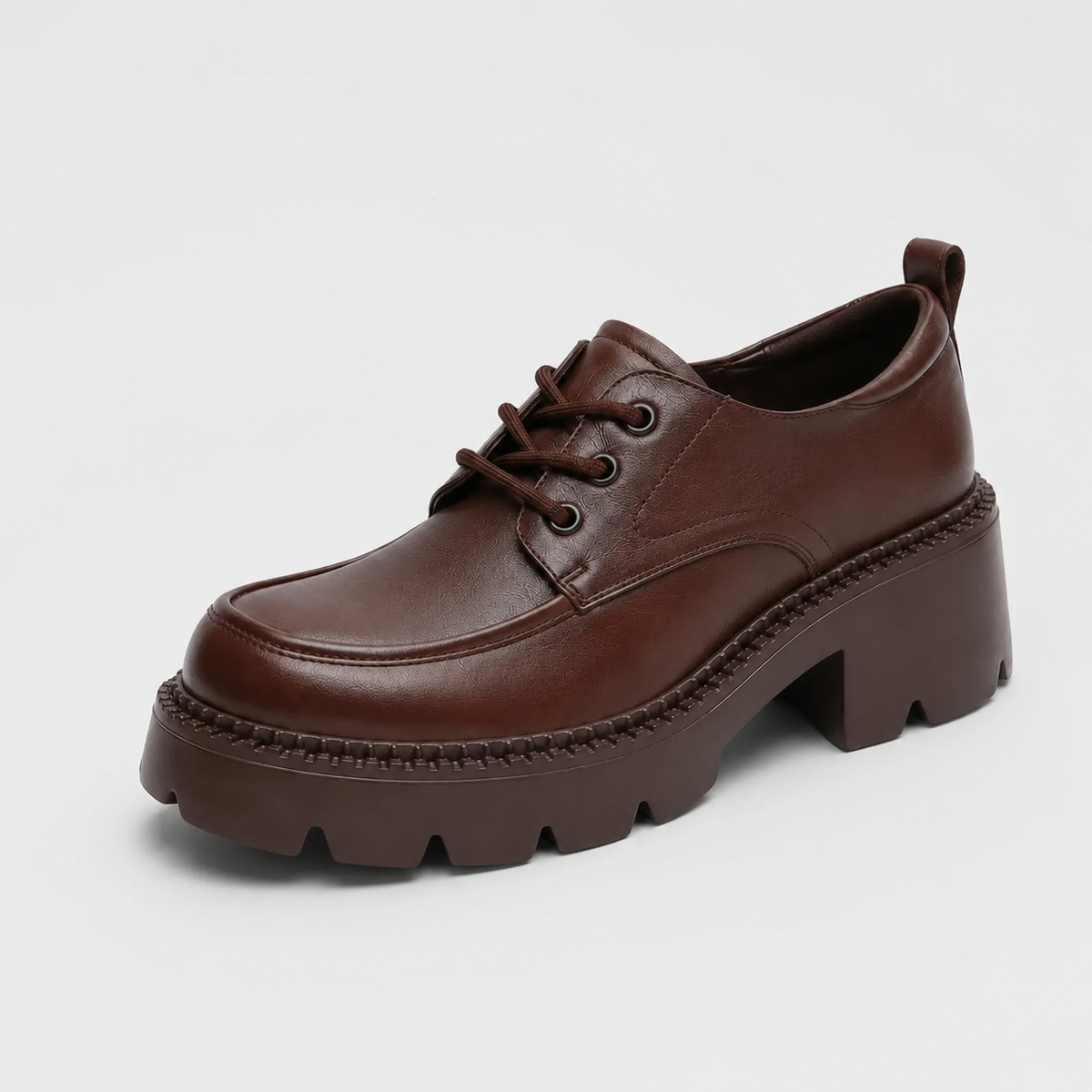Mocassin Plateforme Cuir Marron à Lacet et Talon Femme | Clara