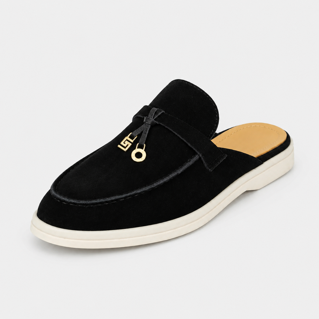 Mocassin Ouvert en Daim Noir | Laura