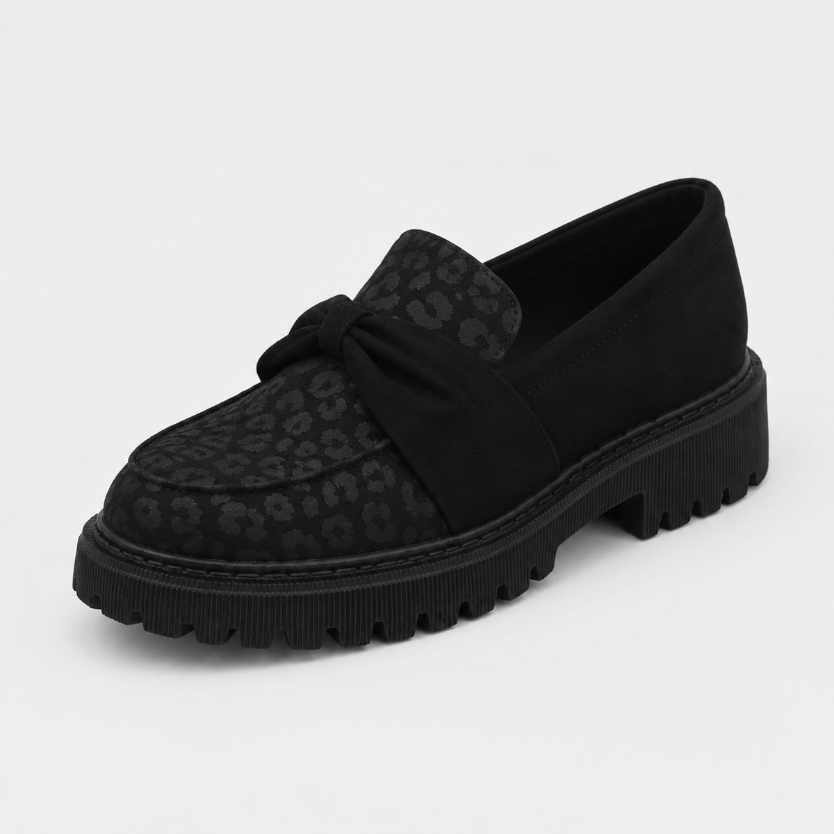 Mocassin Noir Imprimé Léopard Femme | Maureen