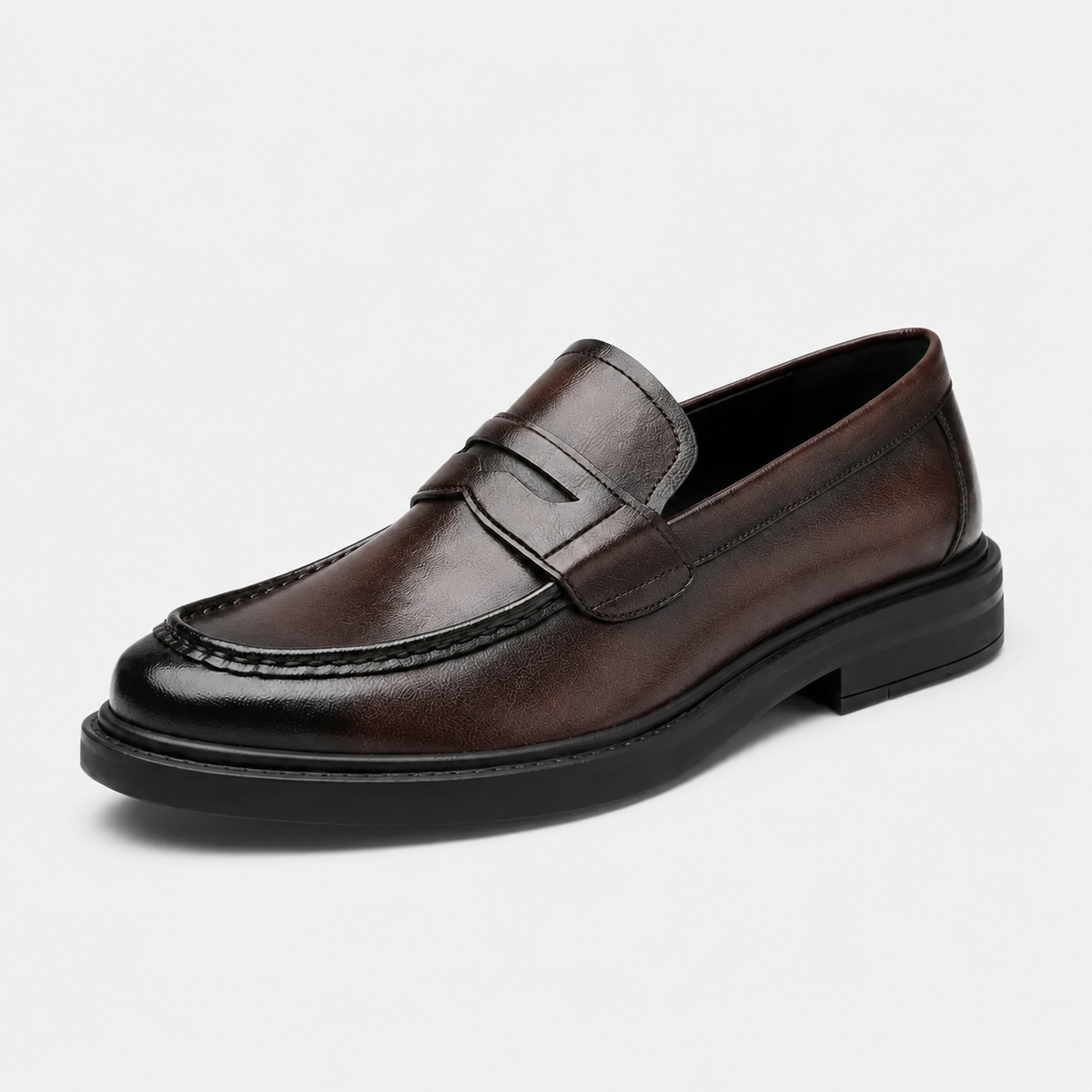 Mocassin Homme à Talon en Cuir Vintage Marron Foncé Vernis | Timeo
