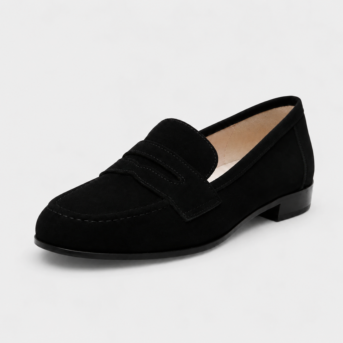 Mocassin Femme Talon en Daim Noir | Ambre