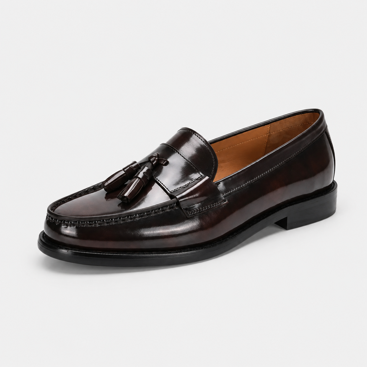 Mocassin en Cuir Vernis Marron Foncé pour Homme à Gland | Estevan