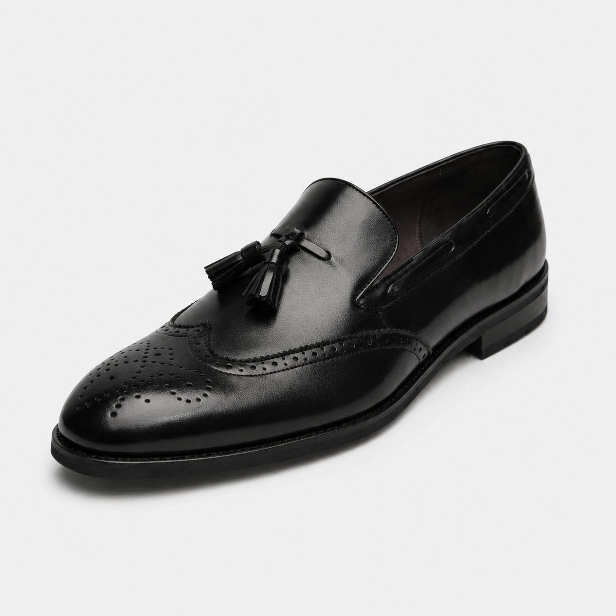 Mocassin en Cuir Vernis à Gland Noir Talon Homme | Lenny