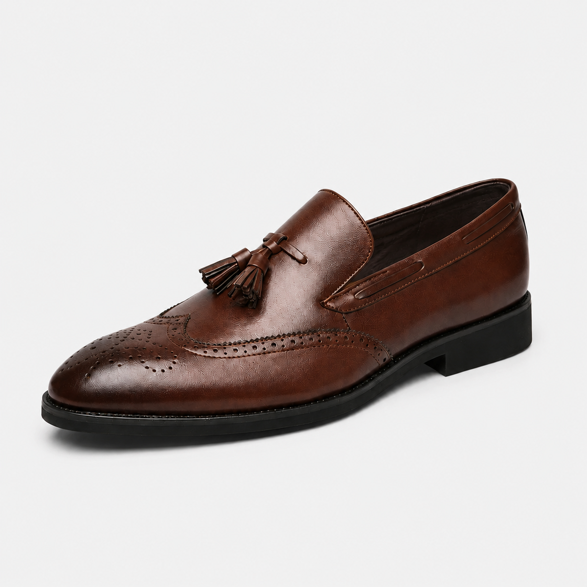 Mocassin en Cuir Vernis à Gland Marron Foncé Talon Homme | Sebastien