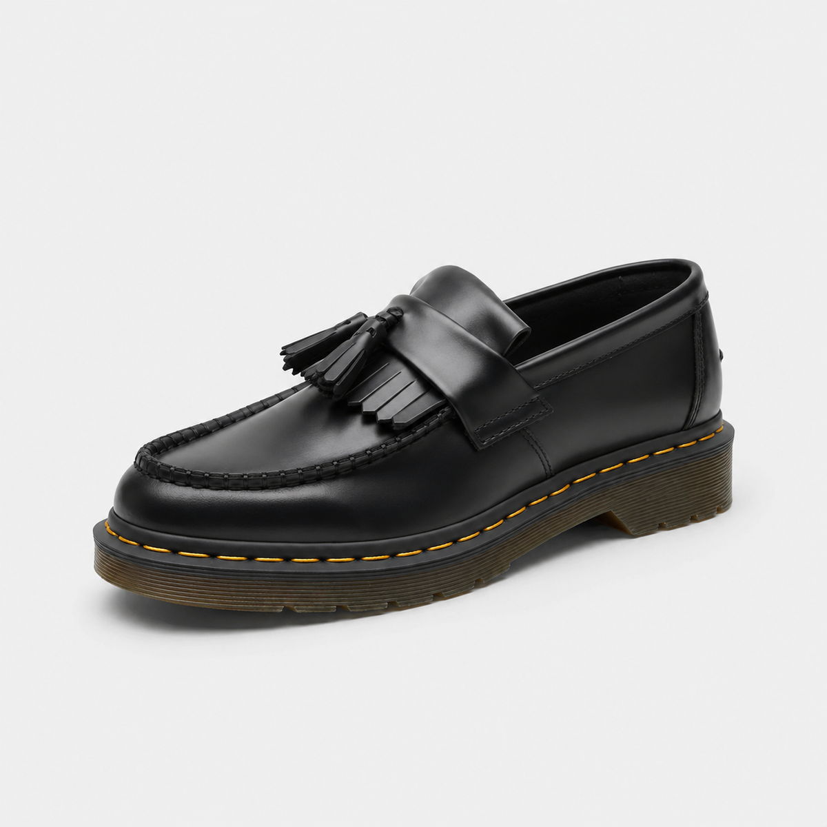 Mocassin en Cuir Noir à Glands et Frange Surpiqure Jaune | Fiona