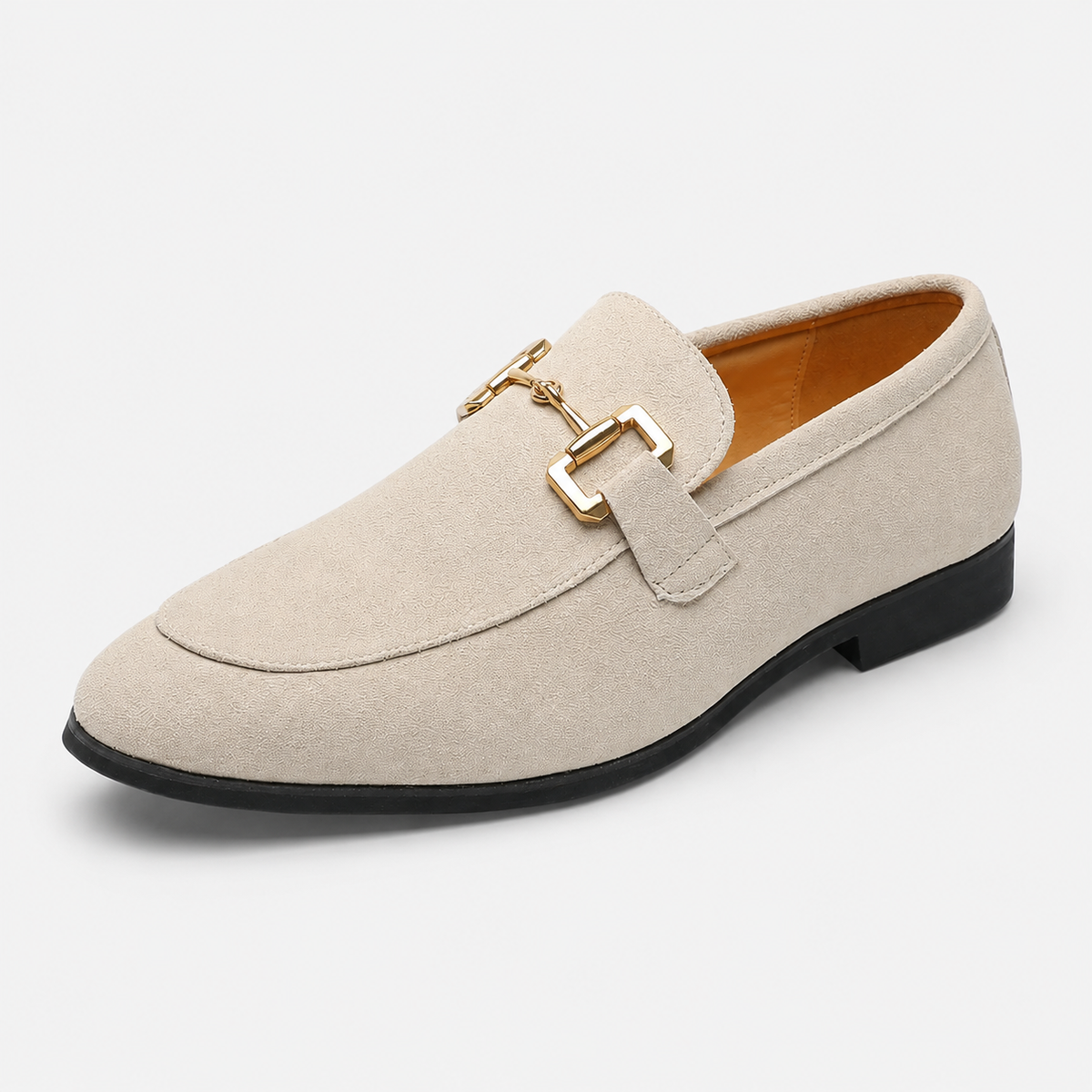 Mocassin Daim Nubuck Beige à Mors Doré pour Homme | Emmanuel