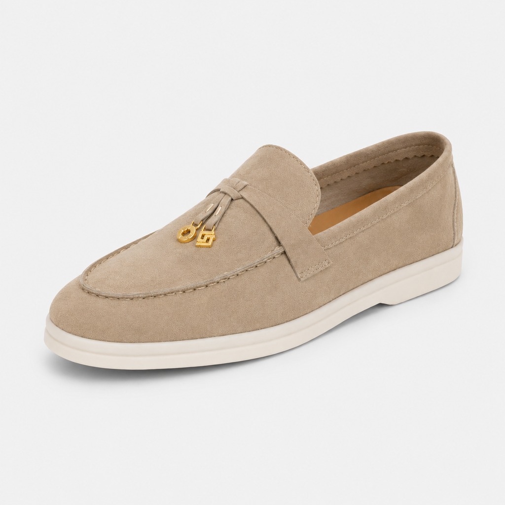 Mocassin Daim Beige Glands Dorés | Laure