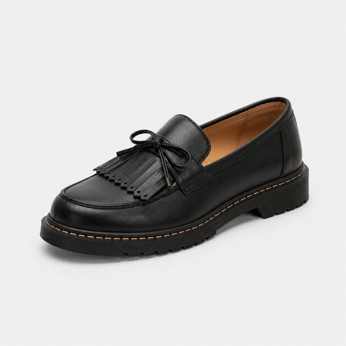 Mocassin Cuir Noir Indien avec Frange et Nœuds Papillon | Cecile