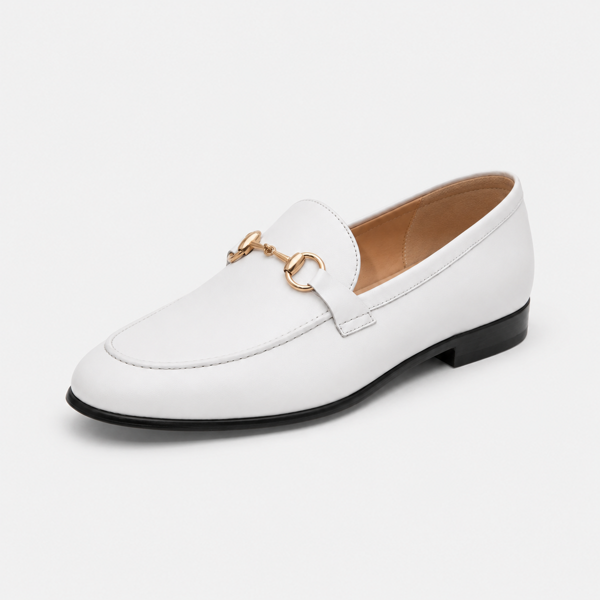Mocassin Cuir Blanc avec Mors Doré Homme | Jules