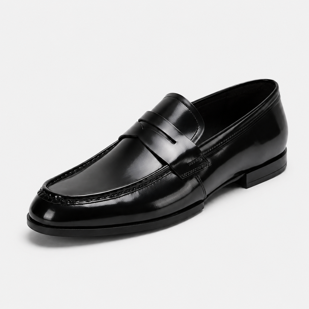 Mocassin Costume Mariage en Cuir Noir Vernis Talon Homme | Victor