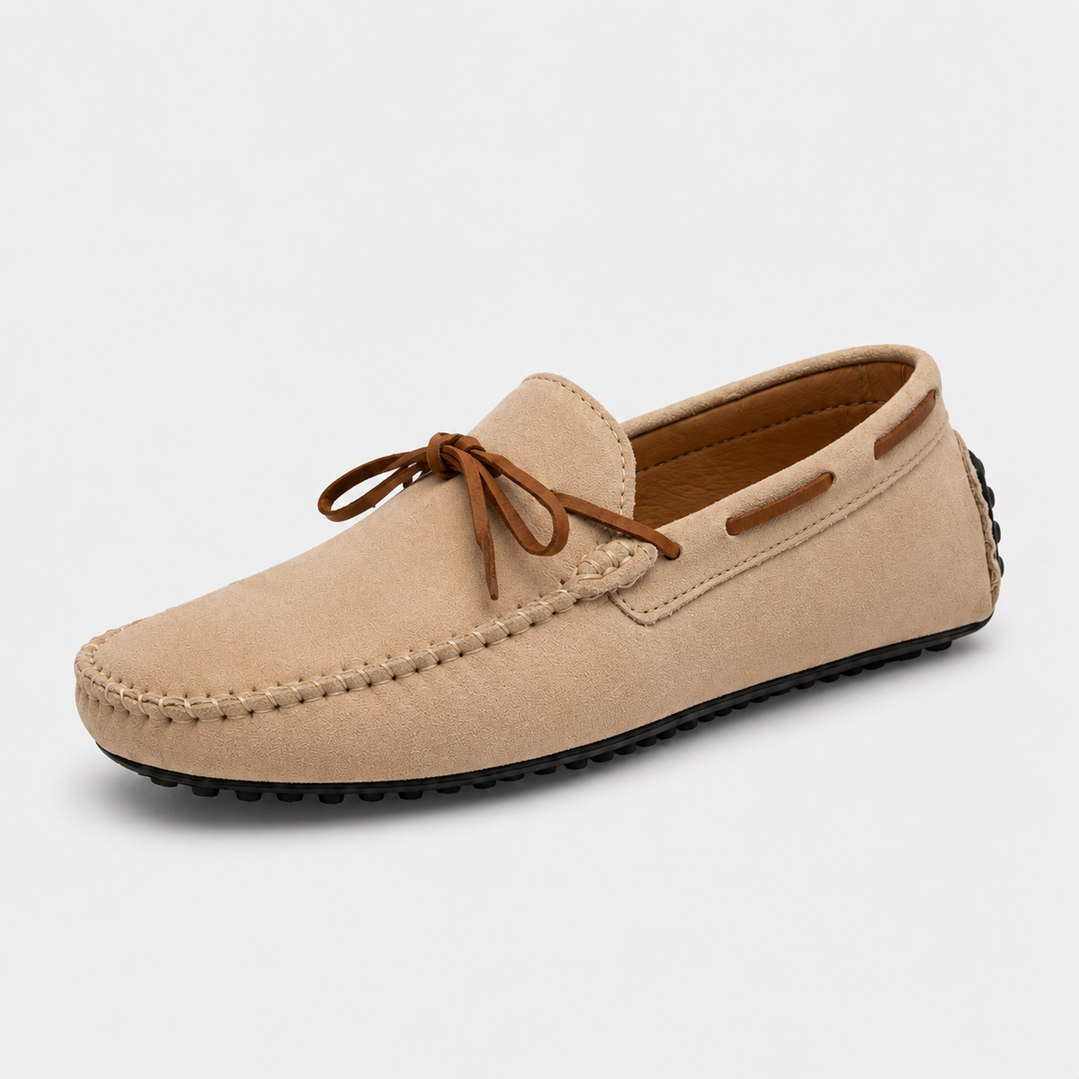 Mocassin Confort Bateau en Daim Beige pour Homme à Lacet | Clément