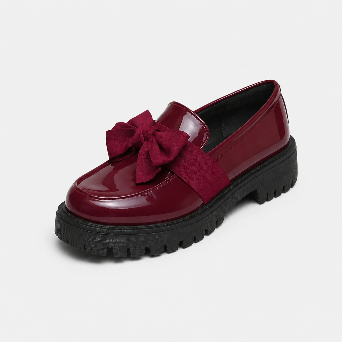 Mocassin Compensé Femme Bordeaux Vernis avec Nœud Papillon | Elina