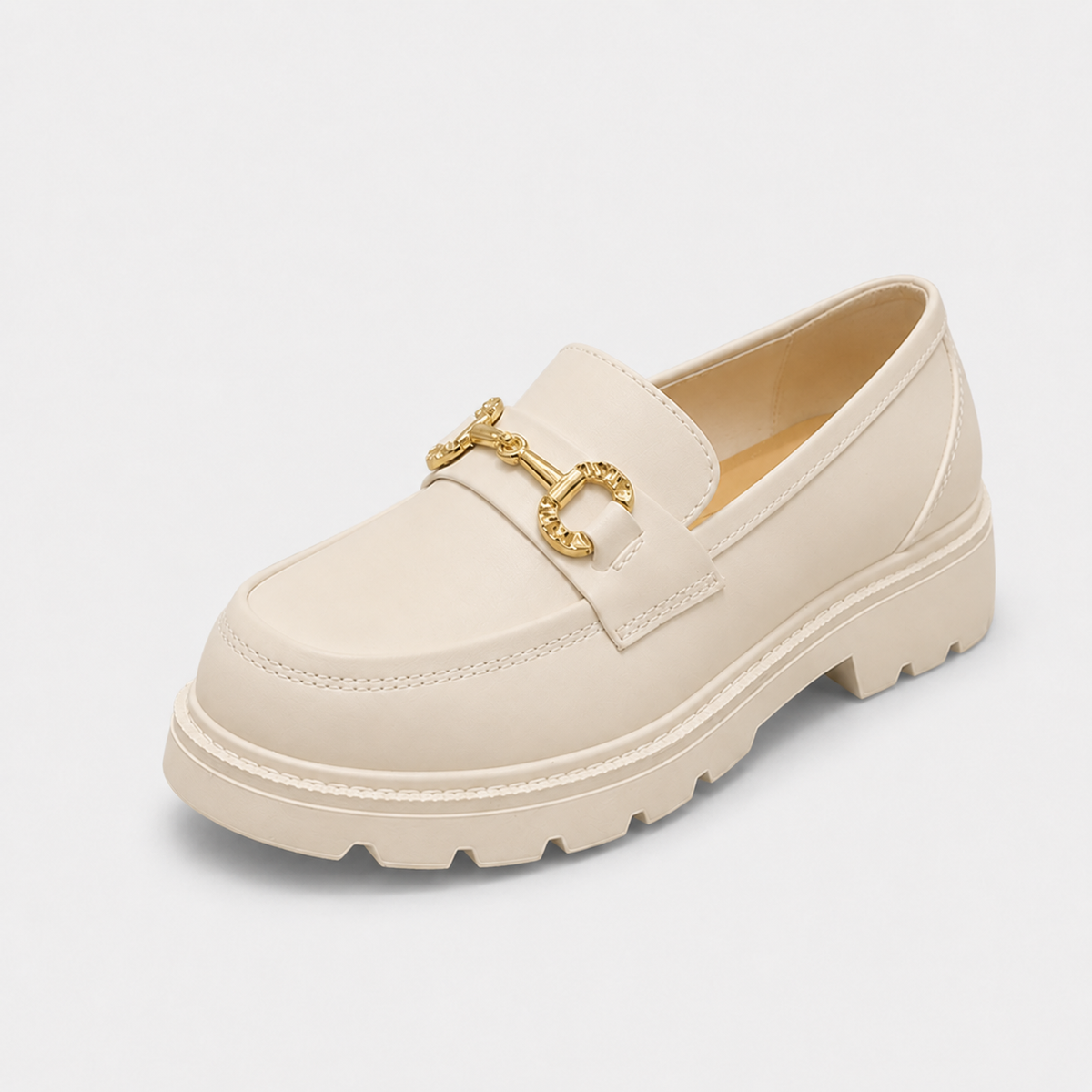 Mocassin Compensé en Cuir Blanc et Chaînette pour Femme | Inès