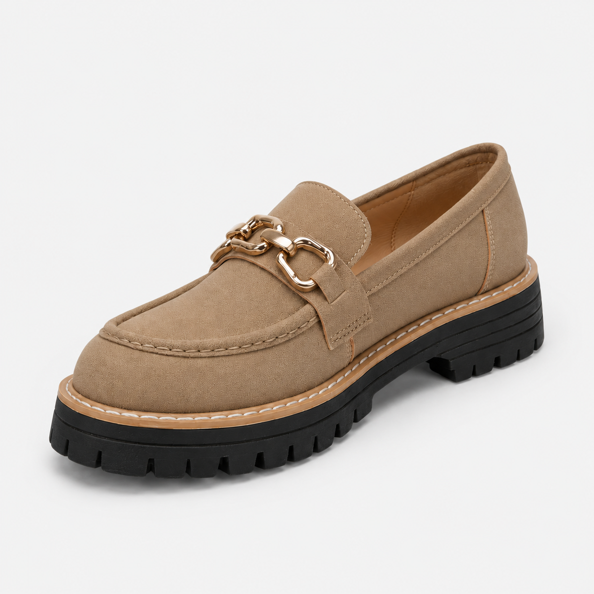 Mocassin Compensé Daim Camel Chaînette Femme | Camille