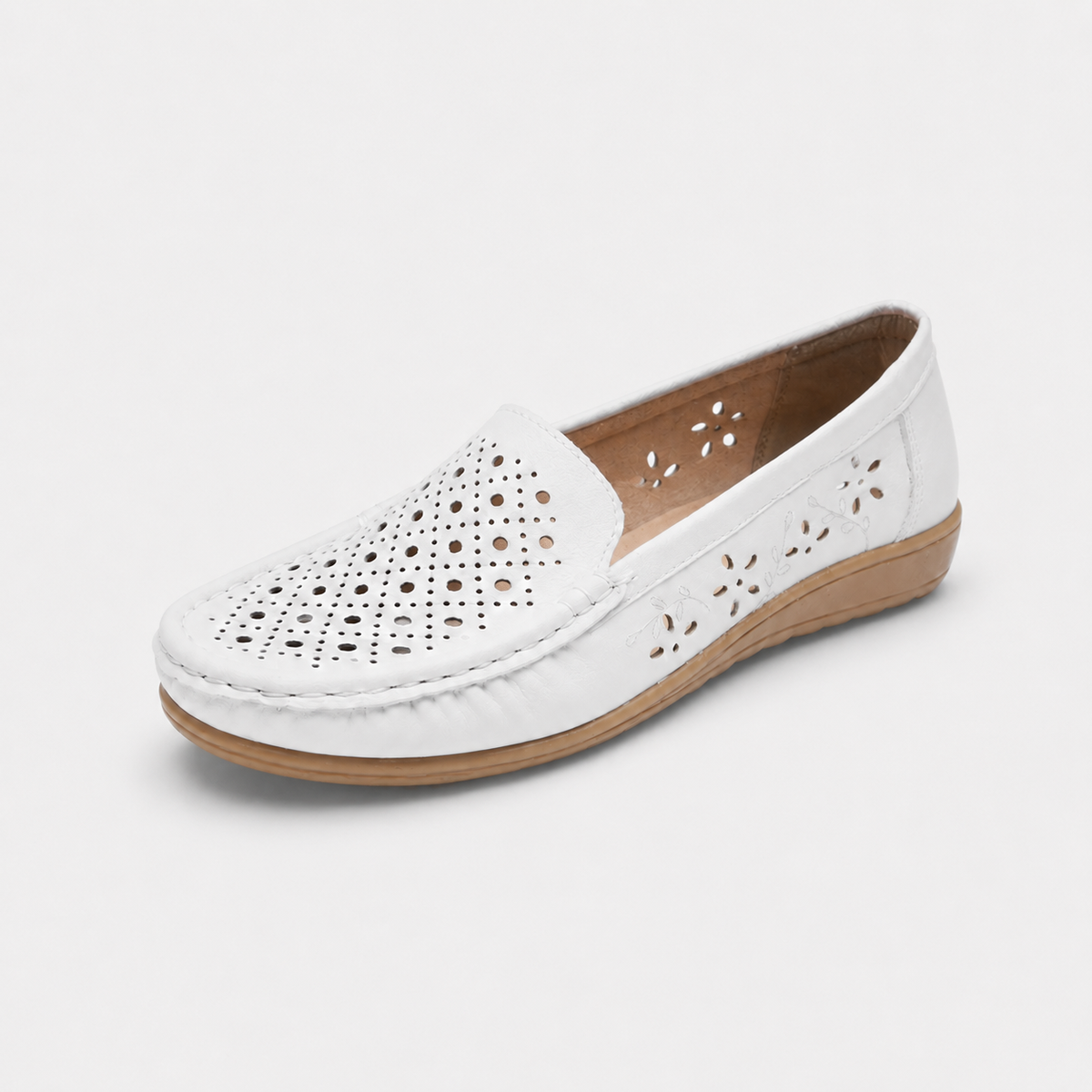 Mocassin Blanc Respirant Compensé pour Femme | Iris