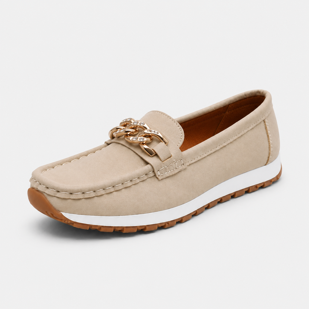 Mocassin Beige Compensé à Chaine Dorée | Anouk