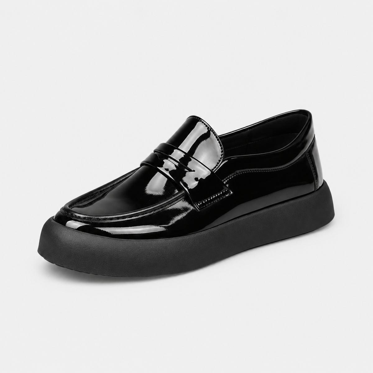 Mocassin à Plateforme Plate en Cuir Noir Vernis pour Homme | Valentin
