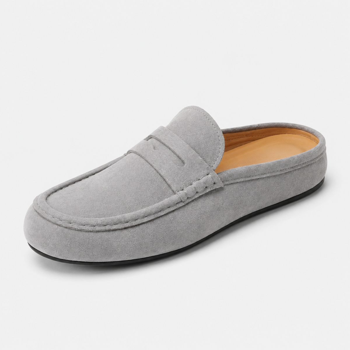 Chausson Mocassin Mule Ouvert en Daim Nubuck Gris | Elia
