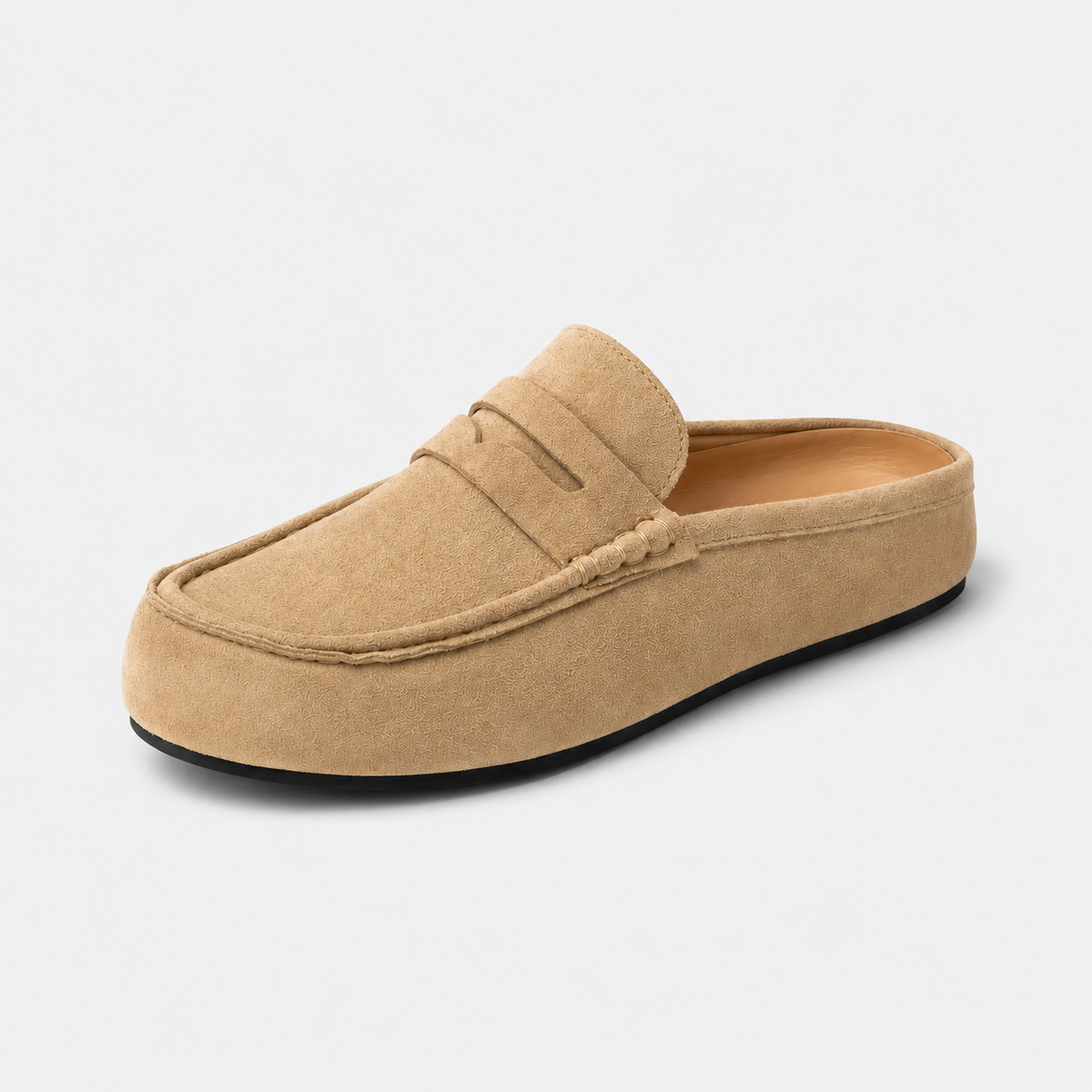 Chausson Mocassin Mule Ouvert en Daim Beige | Sasha