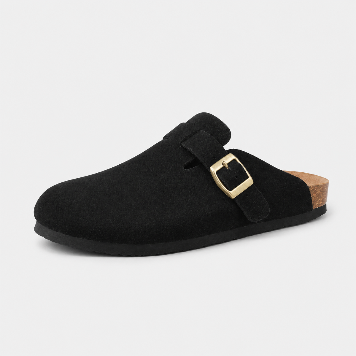 Chausson Mocassin Mule Ouvert Derrière en Daim Suédé Noir | Andrea