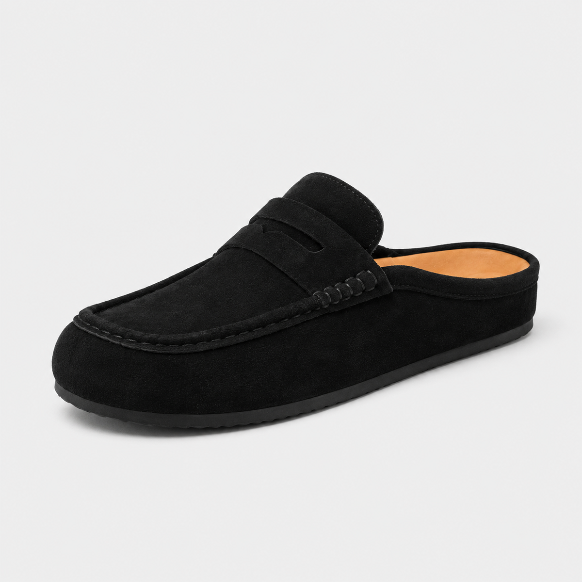 Chausson Mocassin Mule Ouvert Confort en Daim Nubuck Noir | Eden