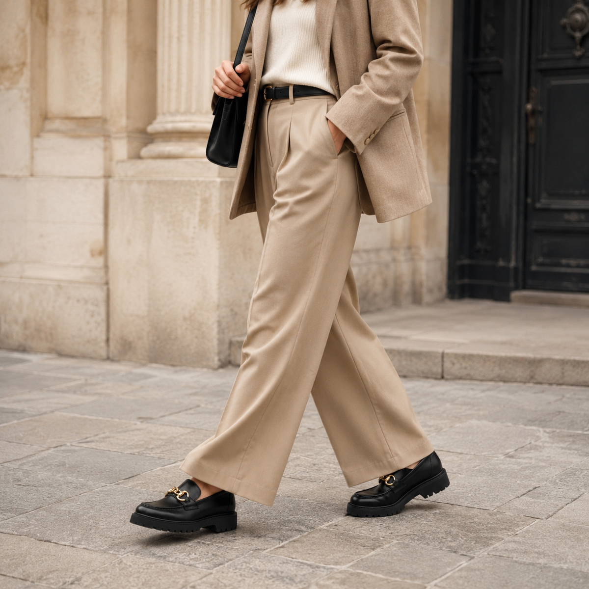 Mocassin Plateforme Femme Noir Chaînette Dorée | Gabrielle