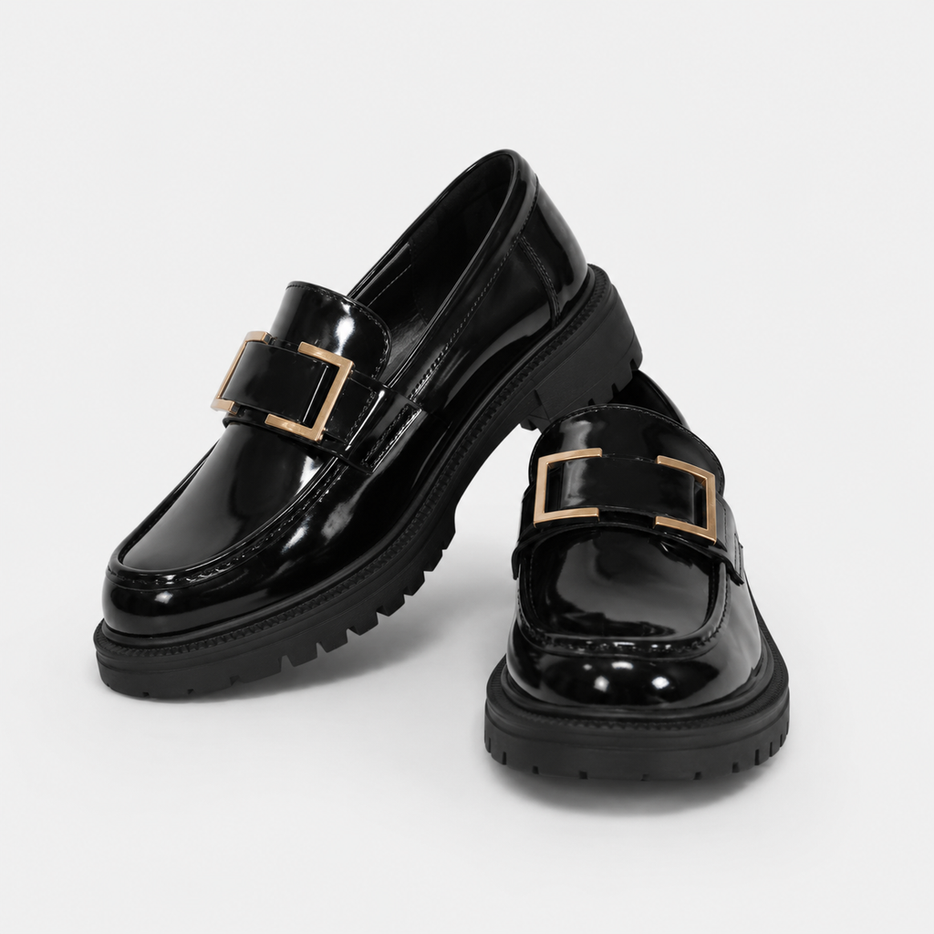 Mocassins Noir Femme Chaînette Dorée | Diane