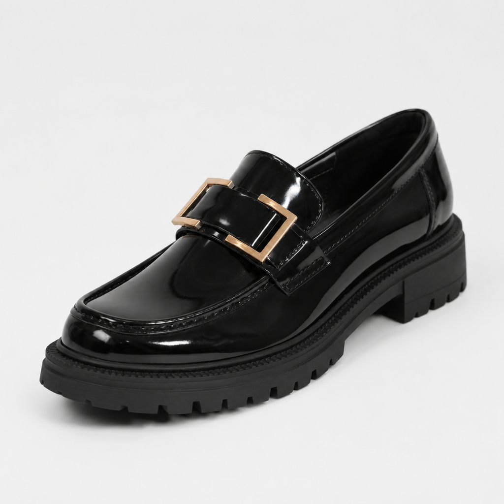Mocassins Noir Femme Chaînette Dorée | Diane