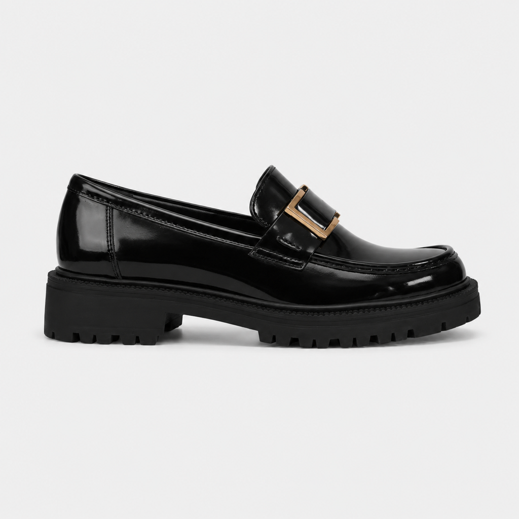 Mocassins Noir Femme Chaînette Dorée | Diane