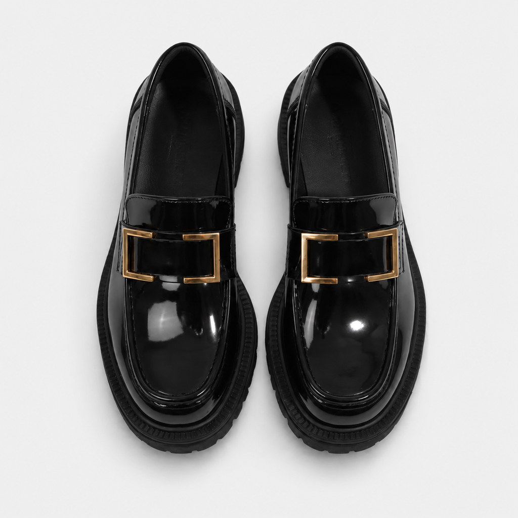 Mocassins Noir Femme Chaînette Dorée | Diane