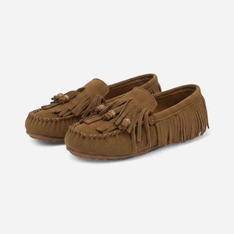 Mocassin Indien en Daim Marron à Frange pour Femme | Lilia