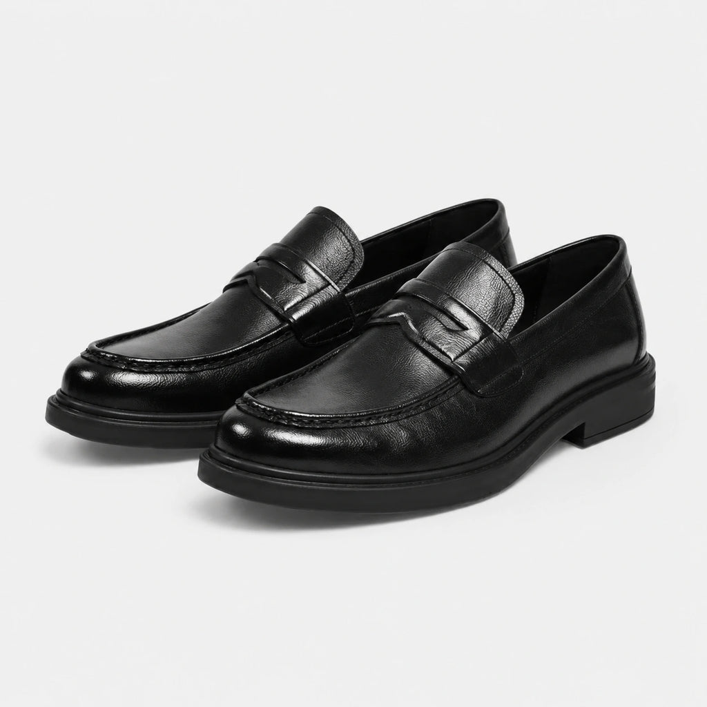 Mocassin Homme à Talon en Cuir Vintage Noir Vernis | Aaron