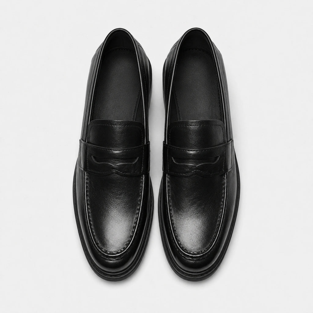 Mocassin Homme à Talon en Cuir Vintage Noir Vernis | Aaron