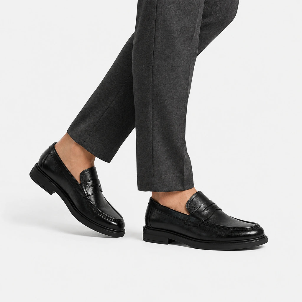 Mocassin Homme à Talon en Cuir Vintage Noir Vernis | Aaron