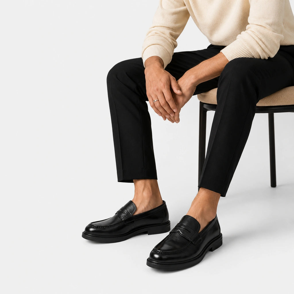 Mocassin Homme à Talon en Cuir Vintage Noir Vernis | Aaron