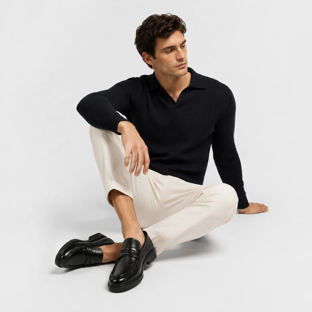 Mocassin Homme à Talon en Cuir Vintage Noir Vernis | Aaron