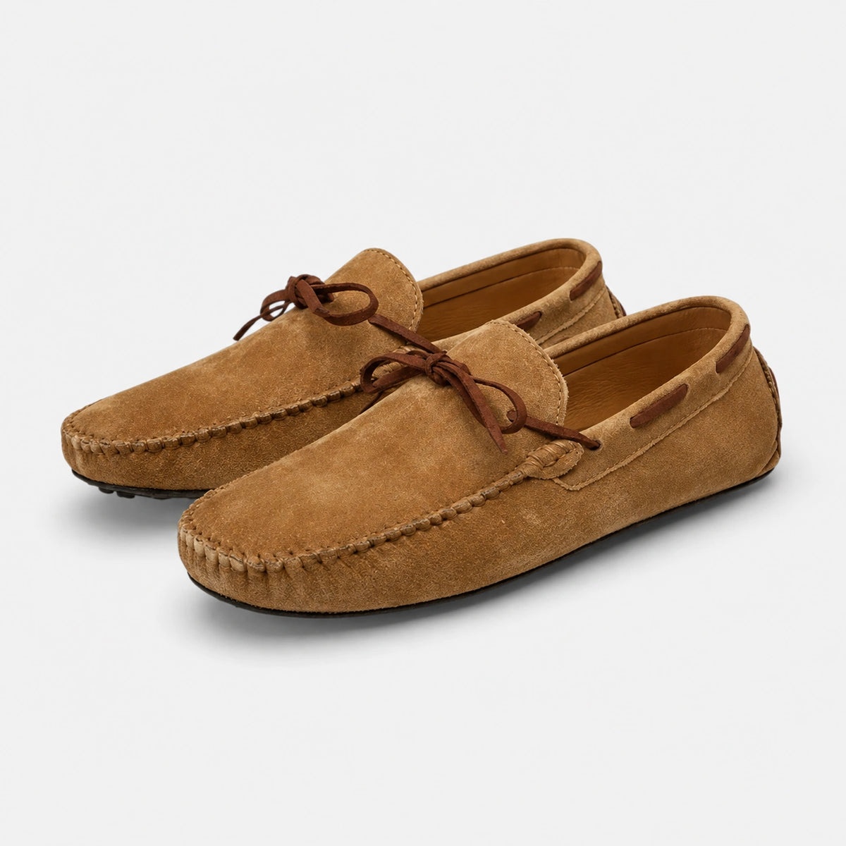 Mocassin Homme Nubuck Daim Marron Clair Camel à Lacet | Albert