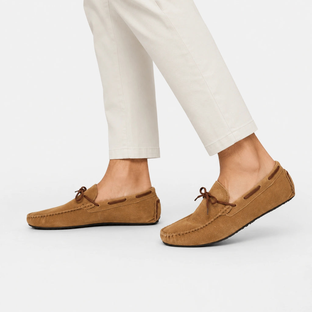 Mocassin Homme Nubuck Daim Marron Clair Camel à Lacet | Albert