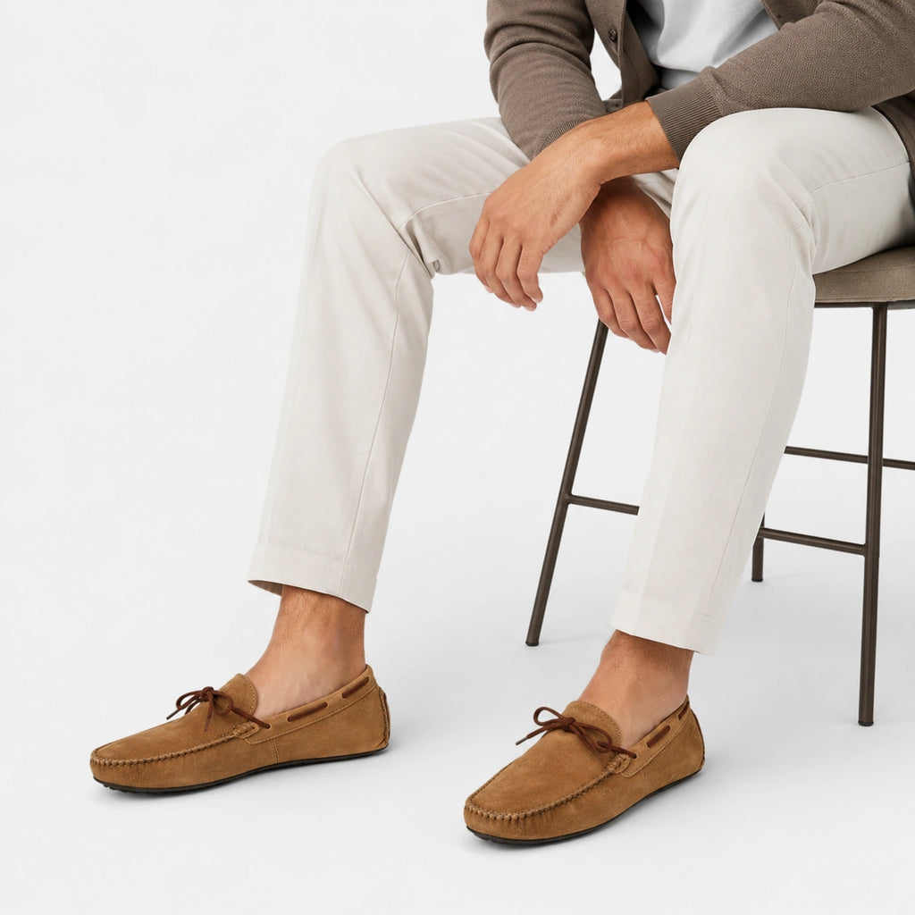 Mocassin Homme Nubuck Daim Marron Clair Camel à Lacet | Albert