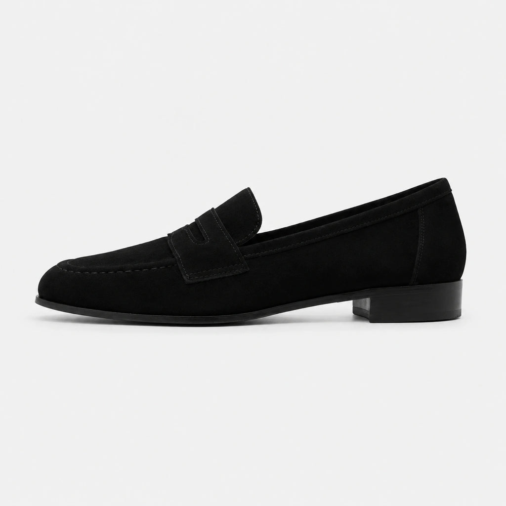 Mocassin Femme Talon en Daim Noir | Ambre