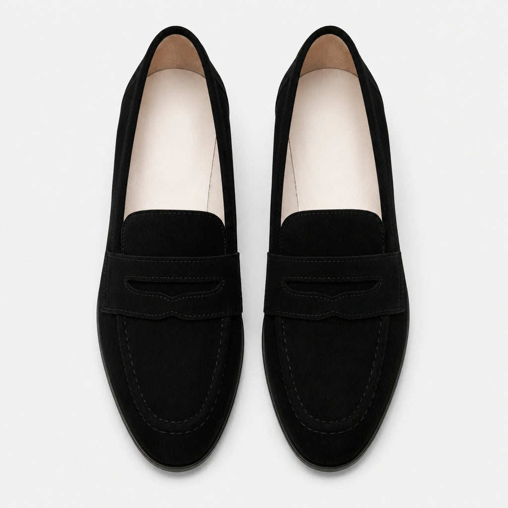 Mocassin Femme Talon en Daim Noir | Ambre